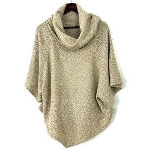 New Directions Weekend Womens Beige Poncho Short Sleeve Cowl Neck Sweater Sz XL